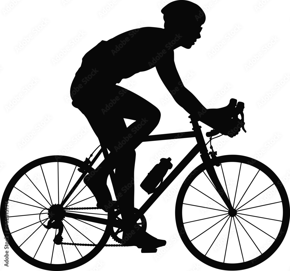 Fototapeta premium Cyclist riding road bicycle silhouette, professional cycling sport athlete icon isolated, outdoor fitness activity design, vector illustration