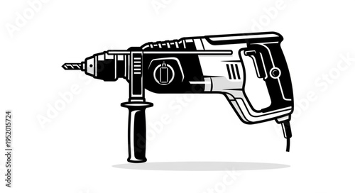 Powerful Rotary Hammer Drill Illustration for Construction and DIY Projects.