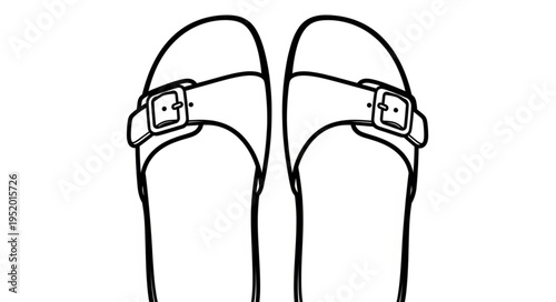 Illustration of two sandals with buckles, simple and minimalist design.