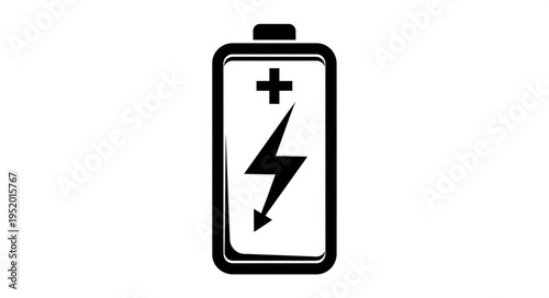 Battery Charging Icon - Energy Symbol with Lightning Bolt and Plus Sign.