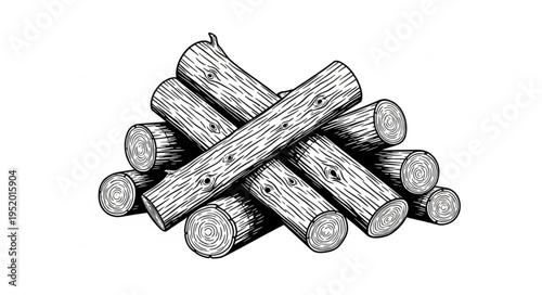 Detailed Woodpile Illustration - Stacked Logs for Firewood and Crafting.