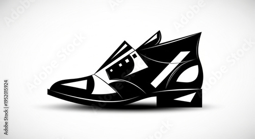 Stylish Black and White Ankle Boot Illustration with Geometric Accents.