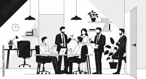 Team Collaboration in a Modern Office Setting Illustration.