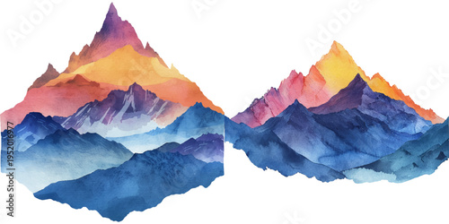 abstract color silhouette of rocky mountain watercolor vector illustration
