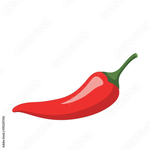 A vibrant red chili pepper with a green stem, isolated on a clean white background, showcasing its smooth, glossy surface and tapered shape.