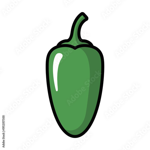 A simple, stylized illustration of a single green jalapeño pepper with a black outline and a glossy highlight.