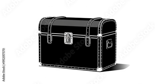 Vintage Black Steamer Trunk with Metal Accents and Secure Latch.