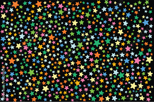 Colorful Scattered Stars Pattern on Black Background for Celebration