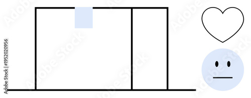 Emotional , communication, simplicity, creativity, design elements, conceptual art. A neutral face, heart symbol and geometric lines in a minimalist layout. Emotional themes and communication