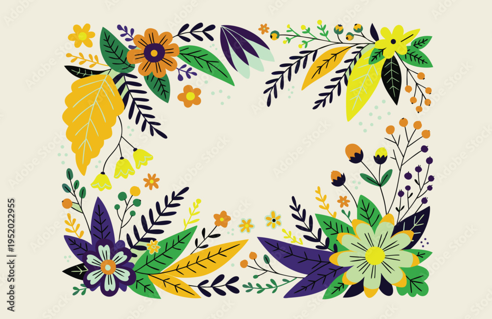 Obraz premium Rustic Floral Frame Design Vector Illustration