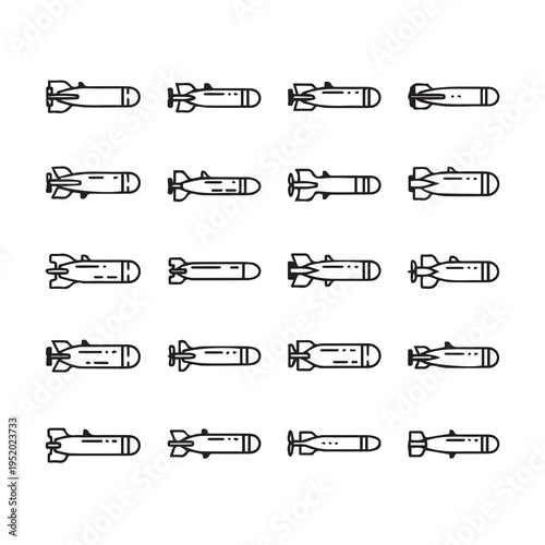 Collection of Bomb Icons on White Background Military Weaponry Symbols Vector Illustration