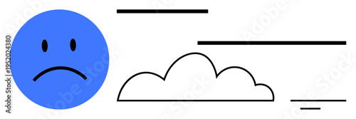 Sadness concept. Blue sad face with a cloud gloom and despair. Sadness visual ation for mental health, emotional distress, mood tracking, therapy, and mindfulness