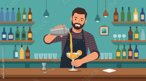 Bartender pouring cocktail drink.