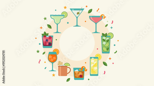 Colorful Cocktail Drinks with Garnishes.