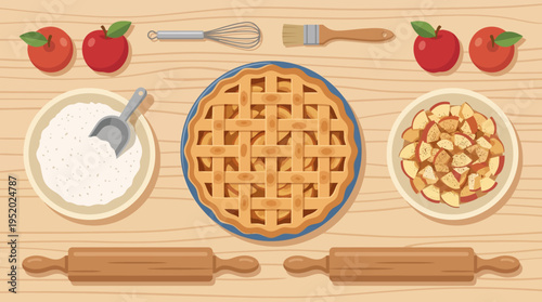 Delicious homemade apple pie ingredients.