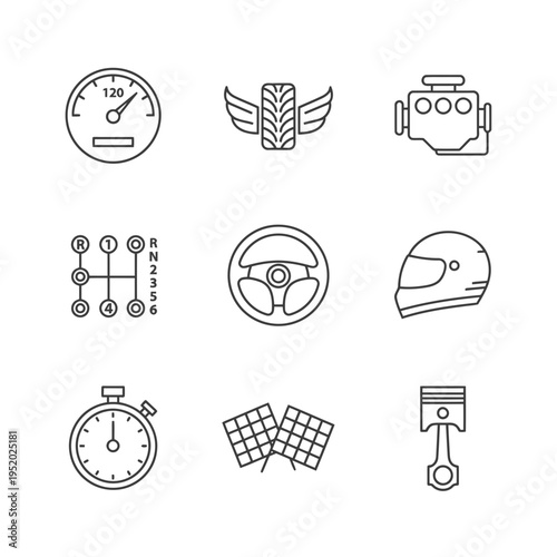Set of Racing and Automotive Icons for Design Projects.