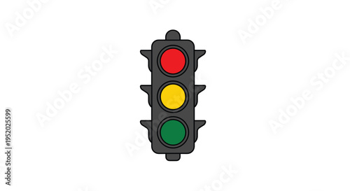A vertical traffic light with active red, yellow, and green lights is depicted in a simple illustration on a white background.
