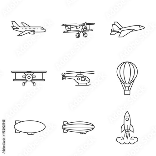 Collection of Diverse Aircraft and Air Vehicles Icons.