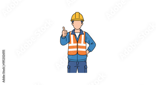 A male construction worker wearing a hard hat and safety vest stands giving a thumbs-up gesture on a white background.