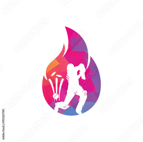 Fire cricket player vector logo design. 
