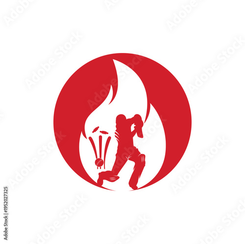 Fire cricket player vector logo design. 
