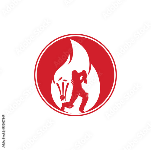 Fire cricket player vector logo design. 