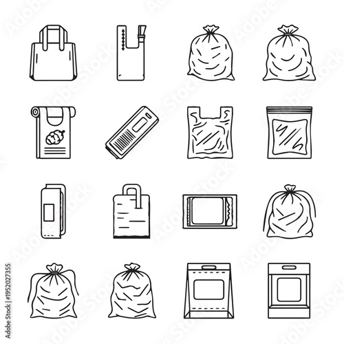 Collection of Various Bag Types Outline Icons Packaging and Storage Solutions