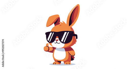An orange cartoon rabbit wearing sunglasses stands upright and gives a thumbs-up gesture on a white background.