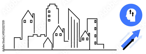 Urban development concept. Urban development ed by city skyline and growth icons. Urban development driving innovation, progress, and sustainable construction. For city planning, progress reports
