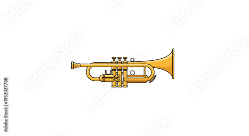 A single, shiny golden trumpet with three valves and a flared bell is depicted in a flat illustration style on a white background.