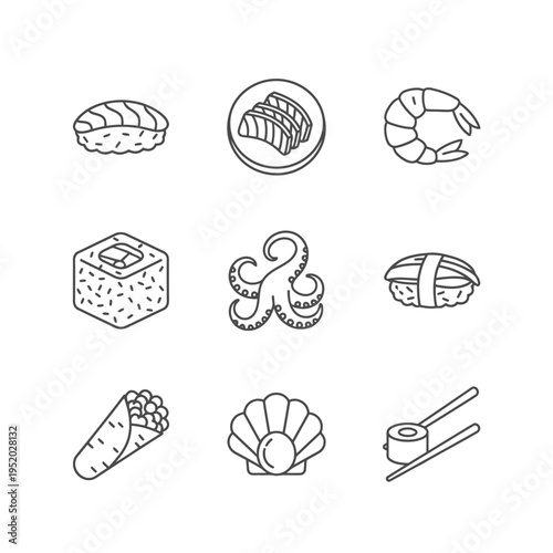 A line art collection of common kitchen utensils and cooking tools, perfect for culinary-themed designs