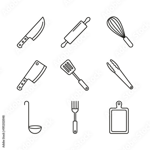 A curated collection of kitchen utensil icons, perfect for culinary and food-related design projects