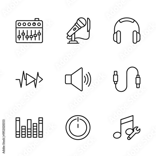Collection of Audio Equipment and Music Symbols for Sound Recording and Playback Technology