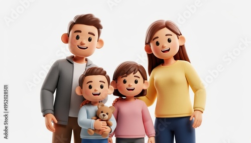 Family Portrait: A heartwarming portrait of a nuclear family, comprising parents and two children, radiates love and togetherness. The image reflects familial bonds and cherished moments.