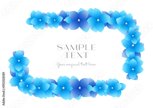 青い紫陽花のコーナーフレーム　L字型あしらい　角飾り装飾　透過画像