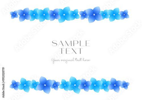 青い紫陽花の水平ラインフレーム　上下装飾　直線あしらい