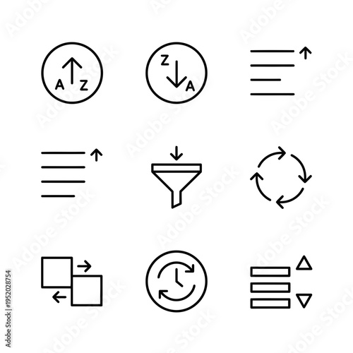 Collection of nine distinct icons representing various functions and actions.