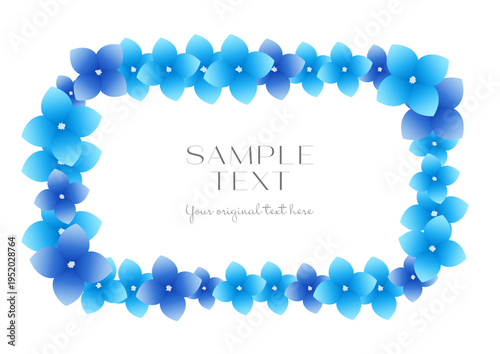 青い紫陽花の長方形フレーム　角丸枠あしらい　メッセージ枠　透過画像