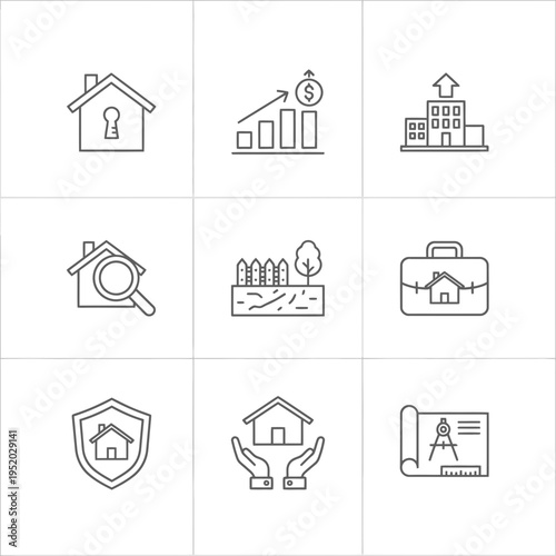 Collection of Real Estate and Business Icons.