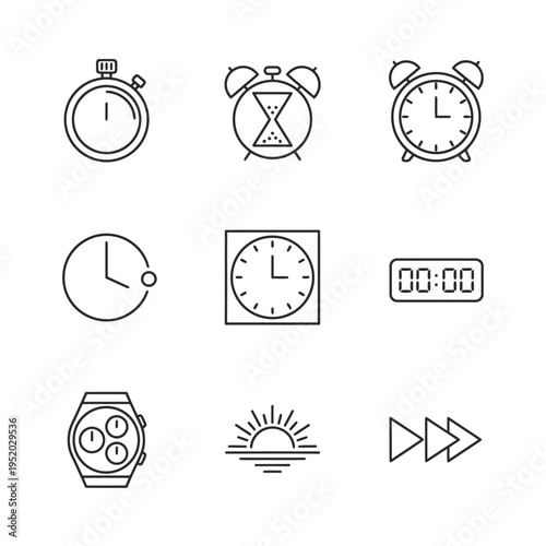Collection of Various Clock and Time Icons.
