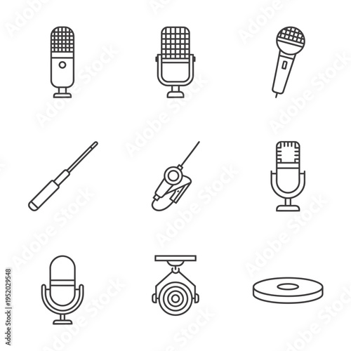 Collection of Various Microphone and Audio Equipment Icons.