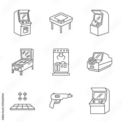 Collection of Vintage Arcade Game Machine Icons.