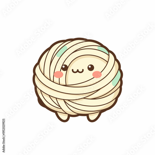 Cute Kawaii Noodle Ball Character Illustration.