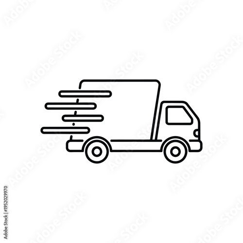 Delivery truck icon, fast shipping transportation vehicle, logistics and freight transport concept, speed lines illustration vector