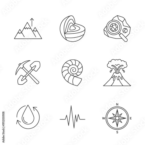 Geology Science Icons Set Vector Illustration.