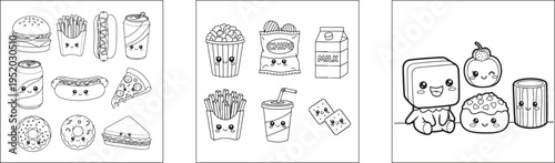 Sandwich stack and juice jar with grapes kawaii coloring page