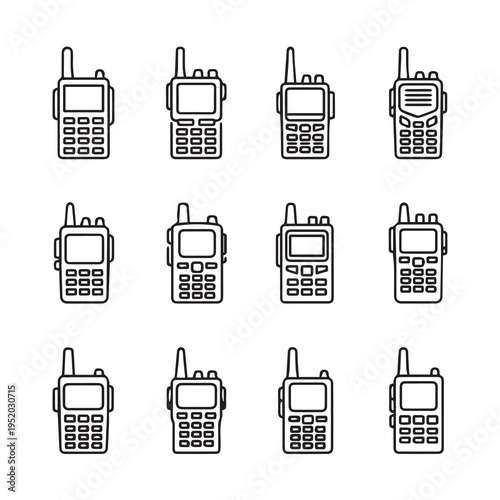 Collection of Walkie Talkie Icons Two-Way Radio Devices Communication Gadgets