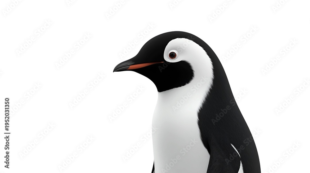 Obraz premium A close-up profile view of a penguin's head and neck against a white background