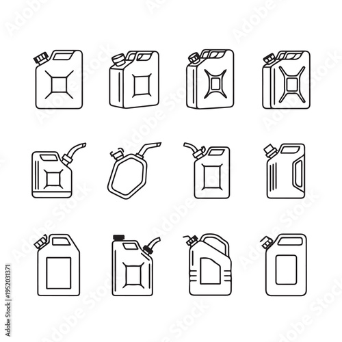 Collection of Jerry Cans and Fuel Containers Line Art Icons