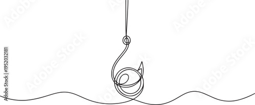 continuous line drawing coin on fishing hook illustration vector. One line draw graphic design vector